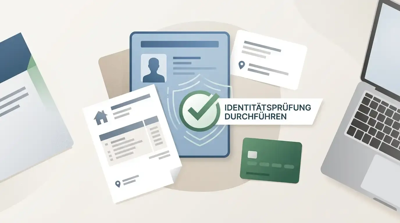Neutrale Illustration zu Kontoeröffnung, Identitätsprüfung und sicheren Dokumenten