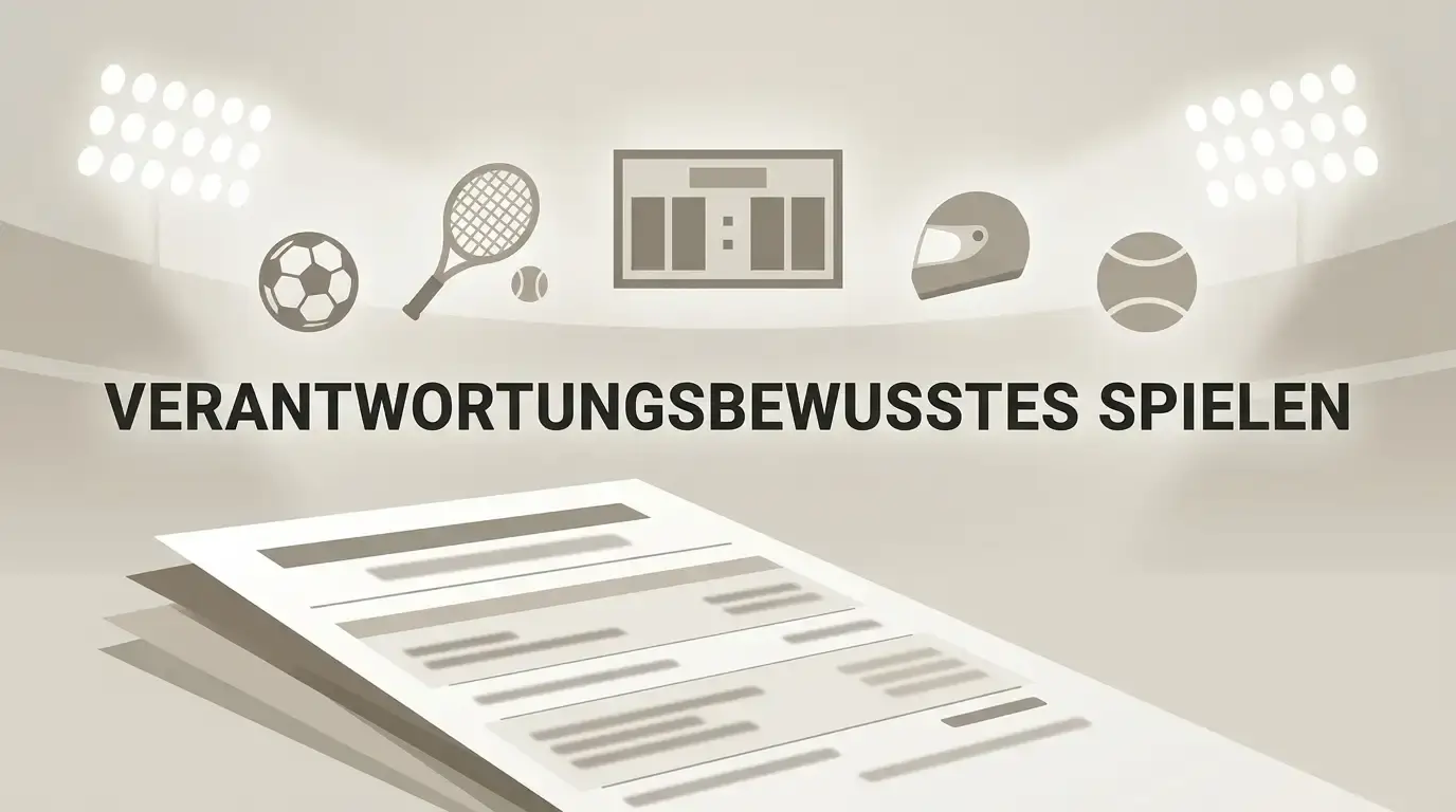 Neutrale Illustration zu Sportwetten mit Stadionlicht, Spielplan und abstraktem Wettschein ohne Markenlogo